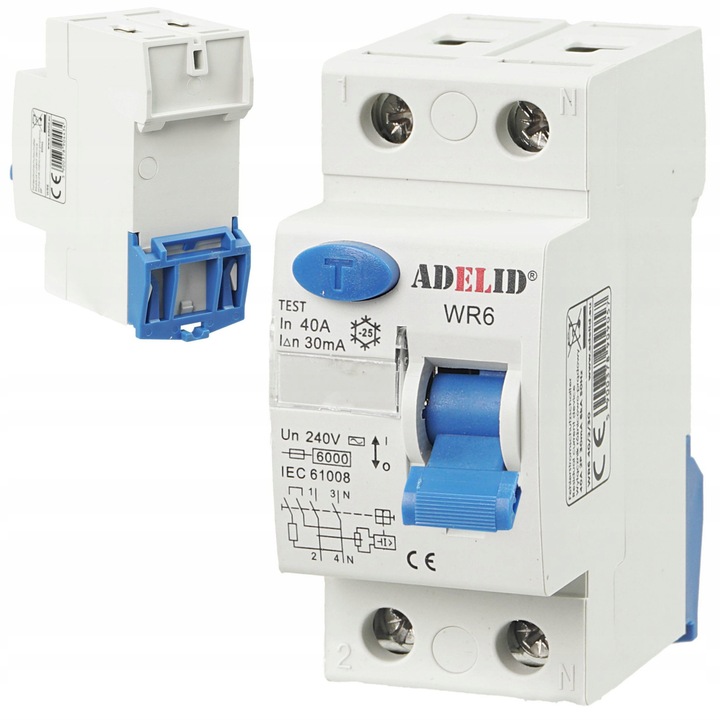 Dispozitiv de protectie Adelid WR6, intrerupator diferential 2 poli, 40A, 30mA, 6kA, 2 module, 230V, IP20