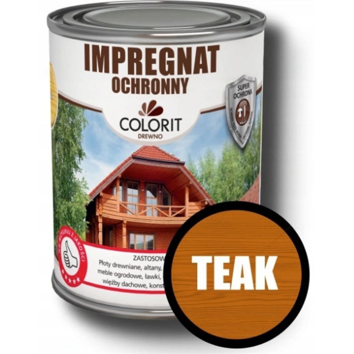 Colorit impregnáló festék 4,5L Teak, védelemre és dekorációra, UV-álló