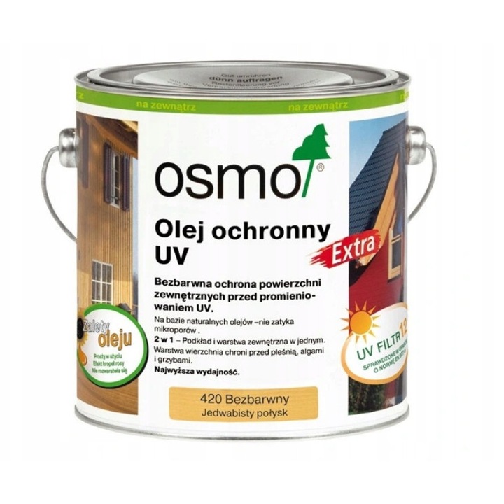 Ulei de protectie UV Extra Osmo 0,75L, incolor, pentru lemn exterior