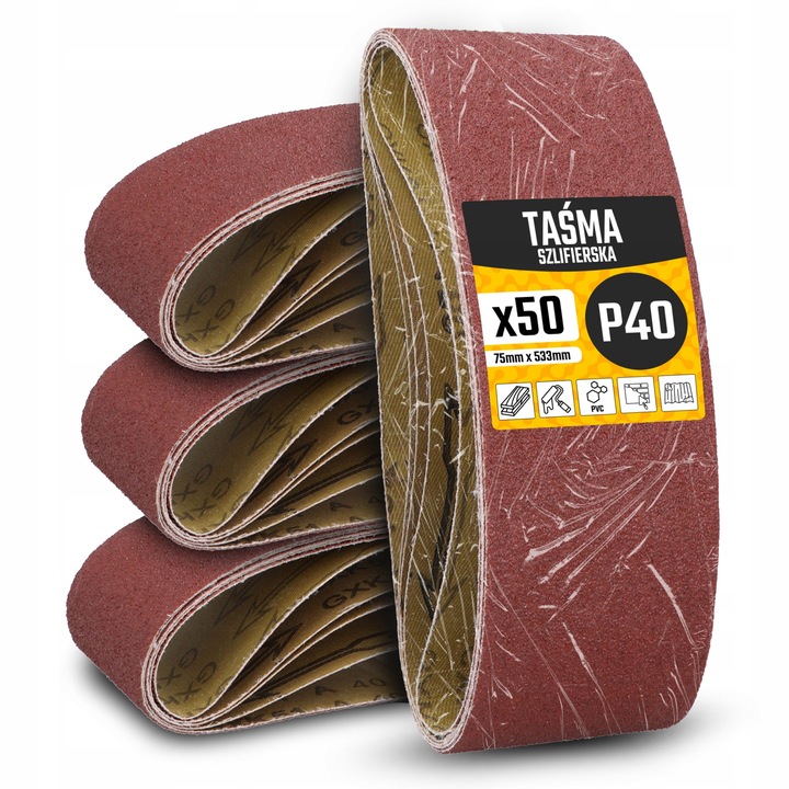 Комплект 50 броя абразивна лента 75x533mm P40, TRCR, кафяв цвят