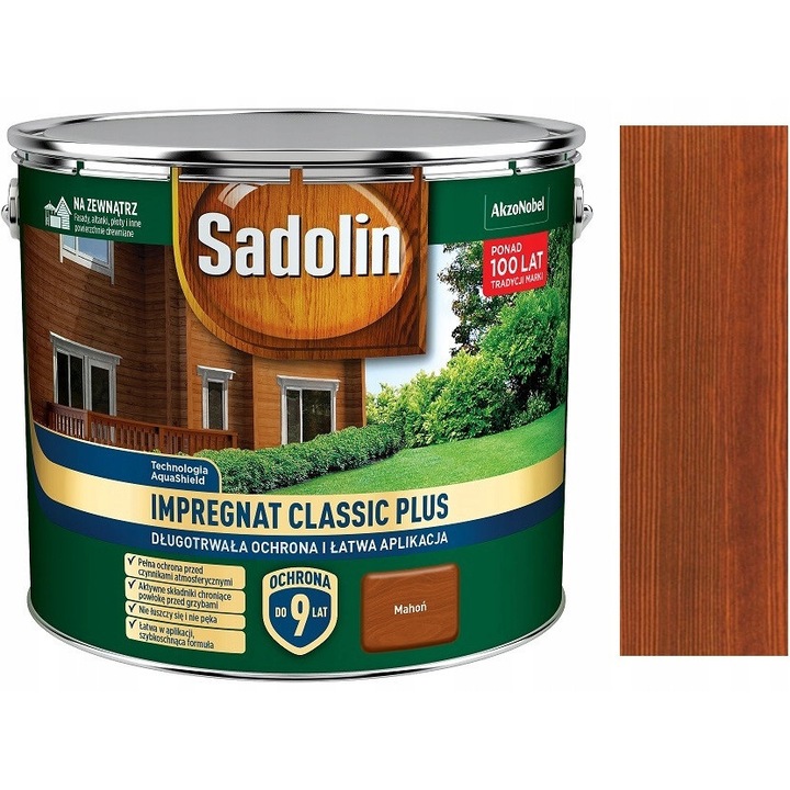 Sadolin Classic Plus favédő impregnáló, vízbázisú, akár 9 év védelem, matt, mahagóni, 9L