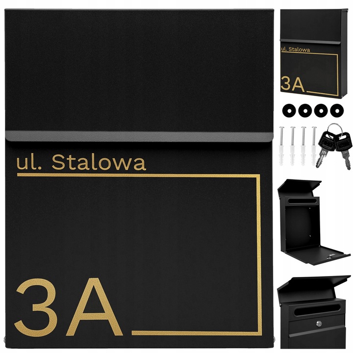 M-TEC SLIM személyre szabott postaláda, fekete, 30,5x23,5x6,5cm, szerelőkészlettel
