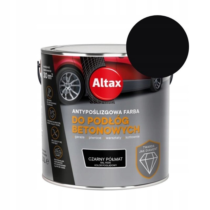 Vopsea antiderapanta pentru pardoseli din beton, Altax, 2,5L, neagra, semi-mat