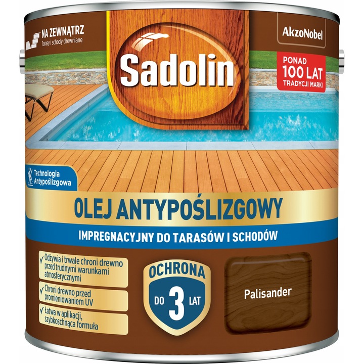 Ulei antiderapant Sadolin 2,5L palisandru, pentru terase si scari, protectie de pana la 3 ani