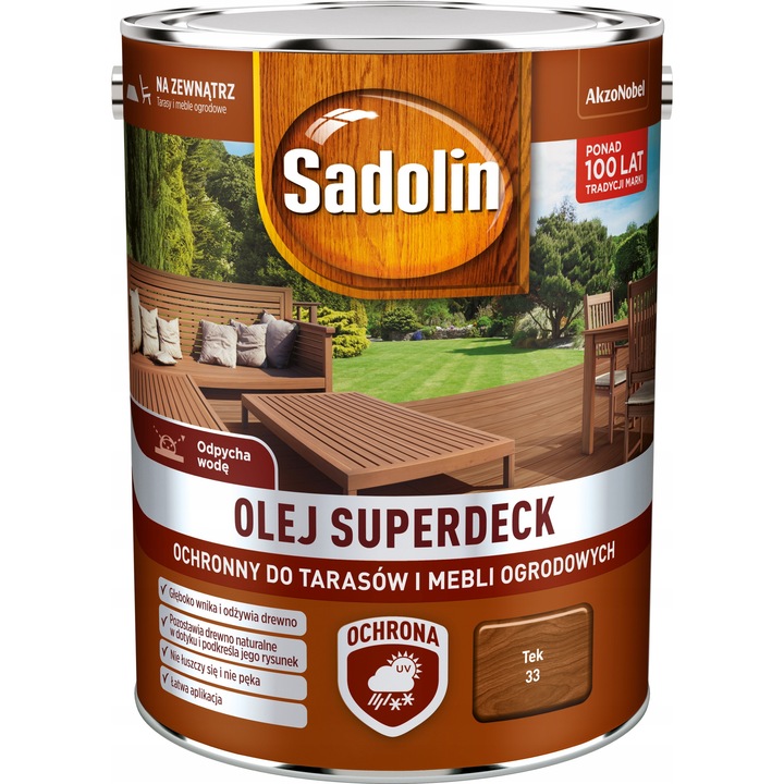 Ulei pentru lemn Sadolin Superdeck 5L, tek, pentru terase si mobilier de gradina