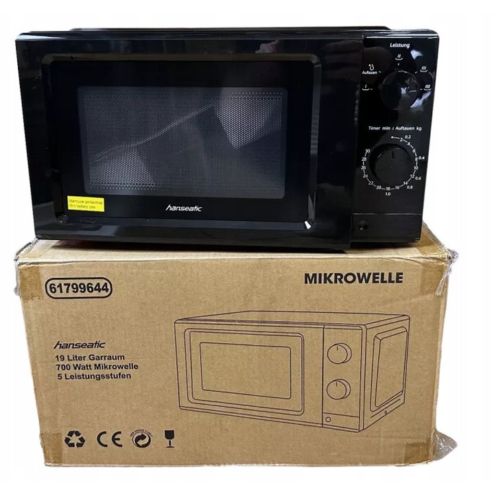 Cuptor cu microunde Hanseatic, 700W, 20 litri, functie de dezghetare, argintie, 26,2x45,2x34,4cm