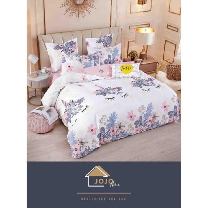 Set lenjerie pentru pat dublu, 6 piese, JOJO HOME, cearceaf de pat cu elastic pentru saltea 180x200cm, Sleepy Unicorn