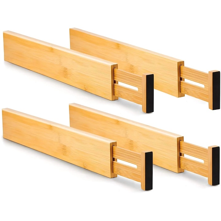 Macvi® prémium bambusz állítható fiókrendező készlet, 4 db, csúszásmentes végek, multifunkcionális 35.2-44 cm
