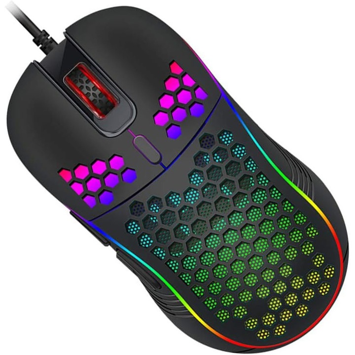 Vezetékes gamer egér, ergonomikus kialakítás, RGB, fekete