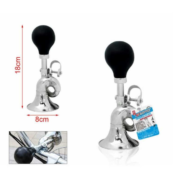 Claxon clasic cromat pentru bicicletă, de dimensiuni mari, cu pâlnie curbată Kmt STYLE