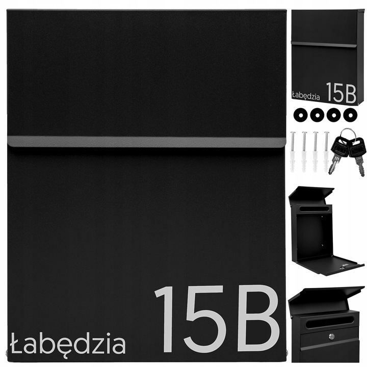 Személyre szabott M-TEC SLIM postaláda, fekete, 30,5x23,5x6,5cm, szerelőkészlettel