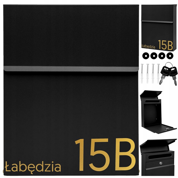 Személyre szabott M-TEC SLIM postaláda, fekete, 30,5x23,5x6,5cm, szerelőkészlettel