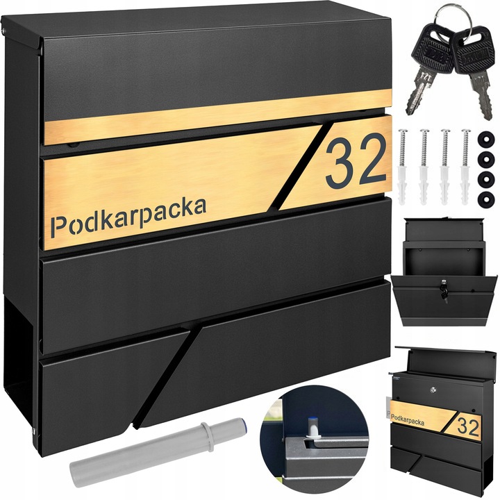 Személyre szabott MTEC postaláda, antracit RAL7016, 37x37x10,5cm, újságtartóval, 2 kulccsal