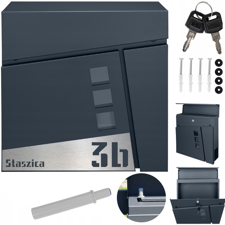 M-TEC TWIST személyre szabott postaláda, antracit, 37x37x10,5cm, csendes zárórendszerrel, szerelőkészlettel együtt