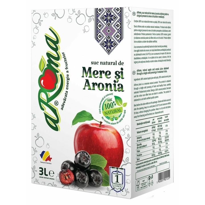 Suc de mere si aronia 3L, 100% natural, presat la rece, fara zahar adaugat, fara conservanti, aRoma