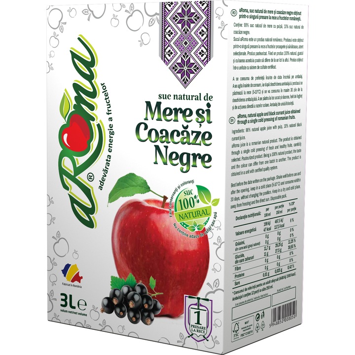 Suc de mere si coacaze negre 3L, 100% natural, presat la rece, fara zahar adaugat, fara conservanti, aRoma