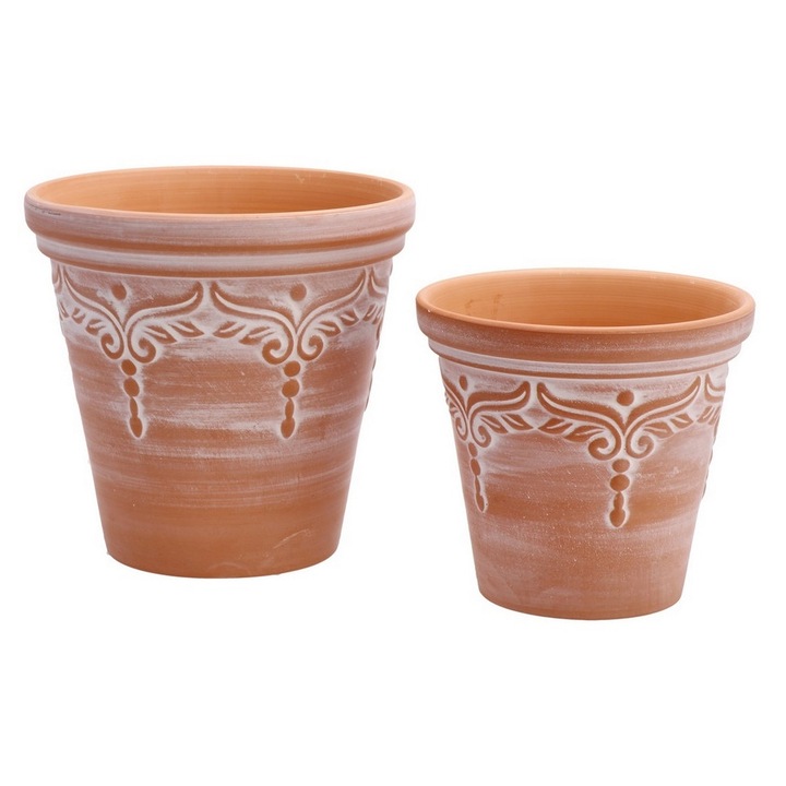 Set 2 ghivece flori teracota maro 14 x 14 cm, 17 x 17 cm