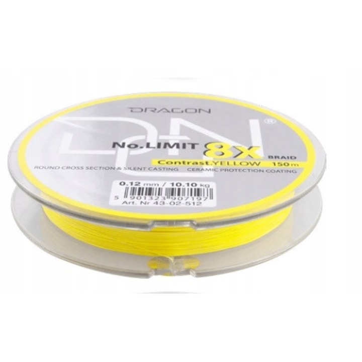 Dragon No Limit 8X Fonott Zsinór 150m 0,10mm Fluo Yellow