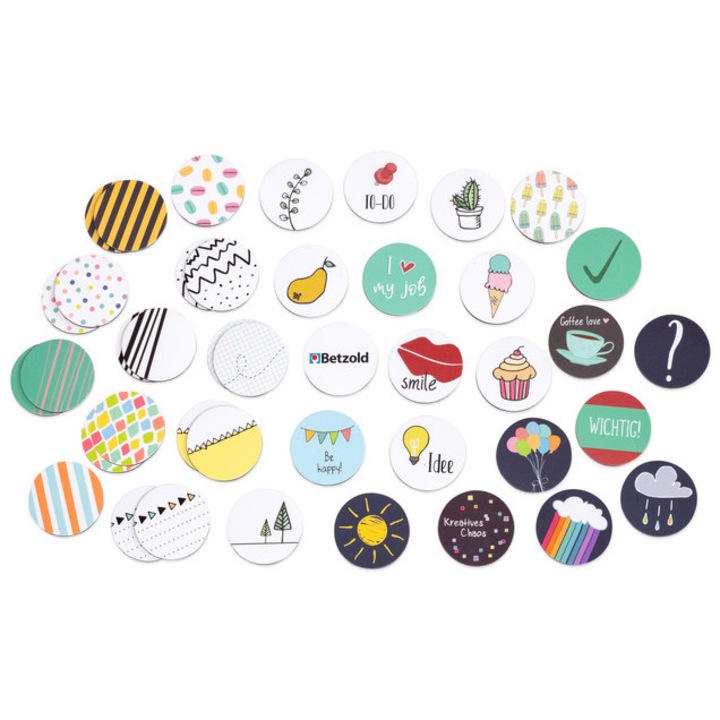 Set 42 magneti colorati cu mesaje, Betzold, 35x1mm