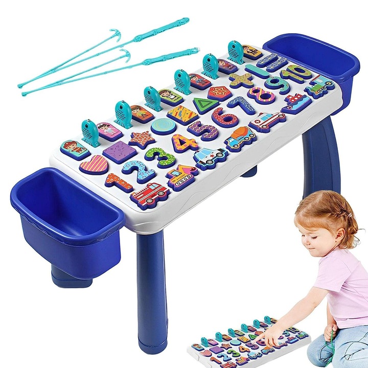 Masă educațională multifuncțională 5 în 1, HAPPY JOKER, sortare forme, pescuit magnetic, multicolor, 3+ ani