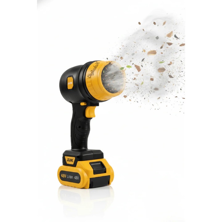 Suflanta electrica DigikalaX, 48V, 2 acumulatori, negru/gălbene, design ergonomic