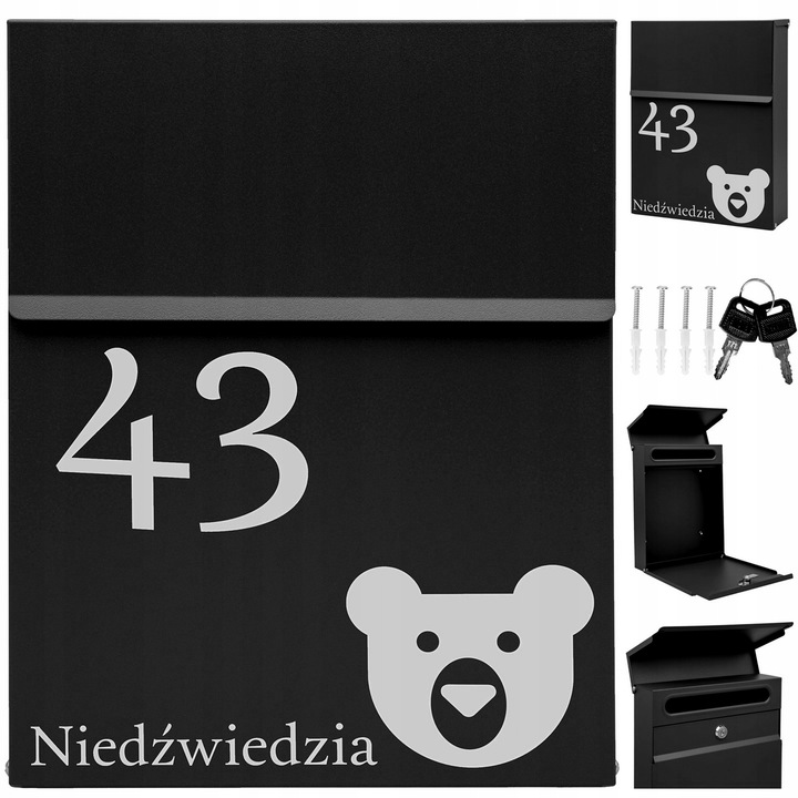 Személyre szabott M-TEC SLIM postaláda, antracit, 30,5x23,5x6,5cm, szerelőkészlettel együtt
