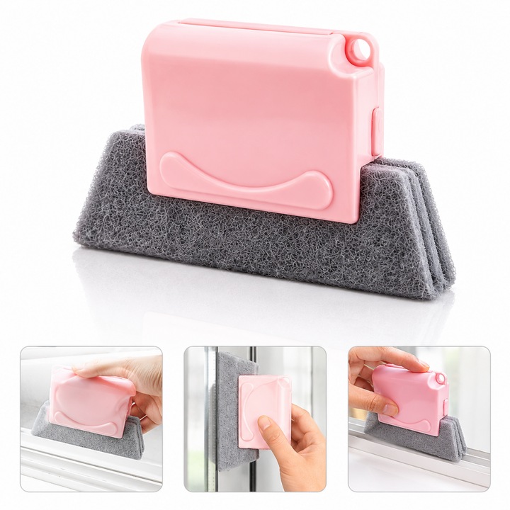 Stergator Geamuri Macvi® 2 in 1 pentru Ferestre Oglinzi Sine Termopan Spatii Inguste Curatare Rapida fara Urme, 13,5x8 x6 cm, Roz