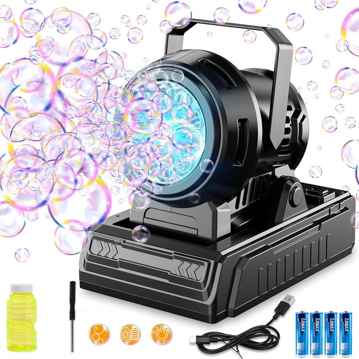 Masina Automata De Bule Cu Lumini Pentru Copii, Suflanta De Bule Etansa, 20000+ Bule Mari Pe Minut, Aparat Electrica Portabil De Bule Cu 10 Gauri Pentru Activitati In Aer Liber Zile De Nastere Nunti