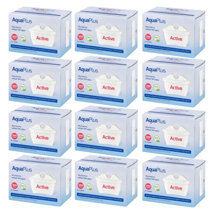 Set 12 Wcladuri filtrante Aquaphor AquaPlus Active, eliminare clor, metale grele, multicolor