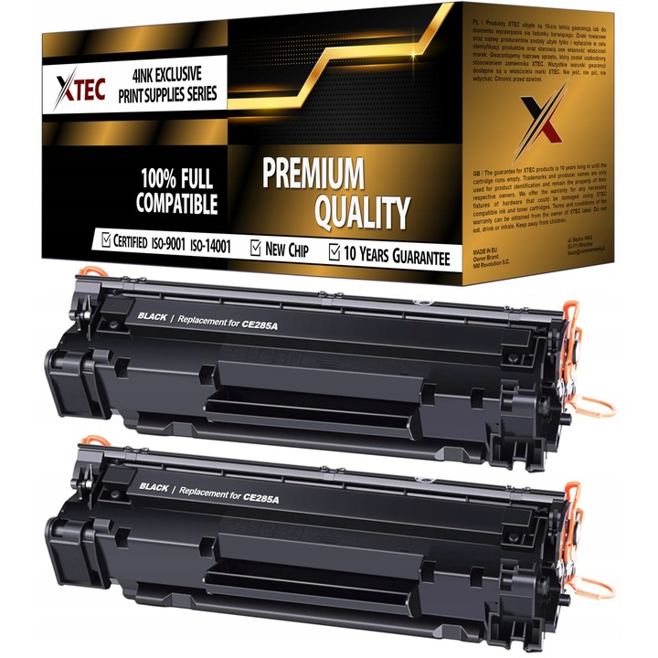 2 db XTEC CE285A/85A toner készlet, XL kapacitás, fekete, kompatibilis a HP LaserJet M1132 MFP, P1002 nyomtatókkal