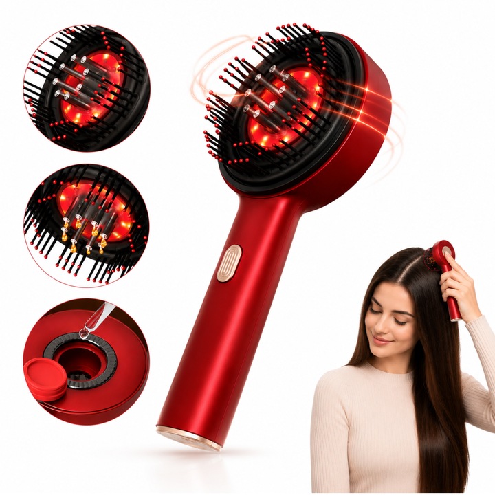 Perie Electrica Scalp, IBESPHERE™, Masaj Capilar cu 3 Trepte de Intensitate, Functie LED Infrarosu, Dispozitiv Aplicare Uleiuri Esentiale, Stimuleaza Cresterea Parului, Reduce Caderea, Efect de Hidratare Profunda, Compresie Termica, Rezistent la apa IPX7