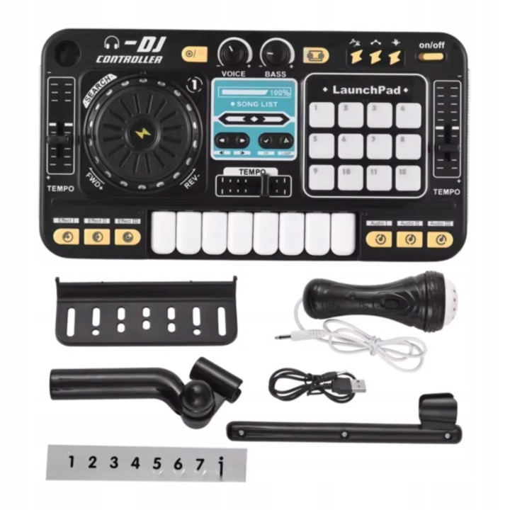DJ konzol gyerekeknek, DJ KID, Bluetooth, mikrofon, fekete, 35,5x9,5x21cm