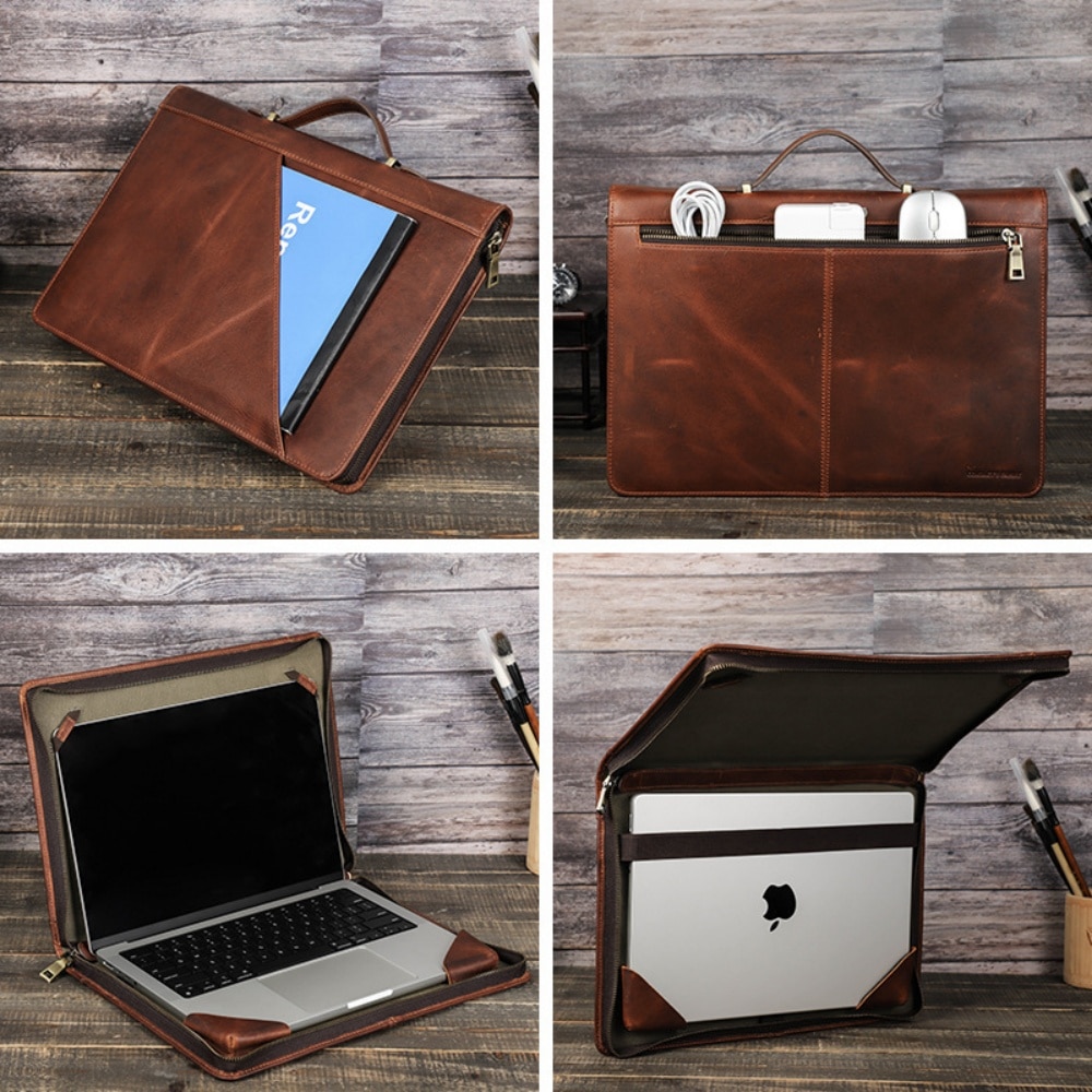 Husă pentru laptop, ORBER, 13.3 inch, compartiment pentru stilou, suport de vizionare, culoare maro