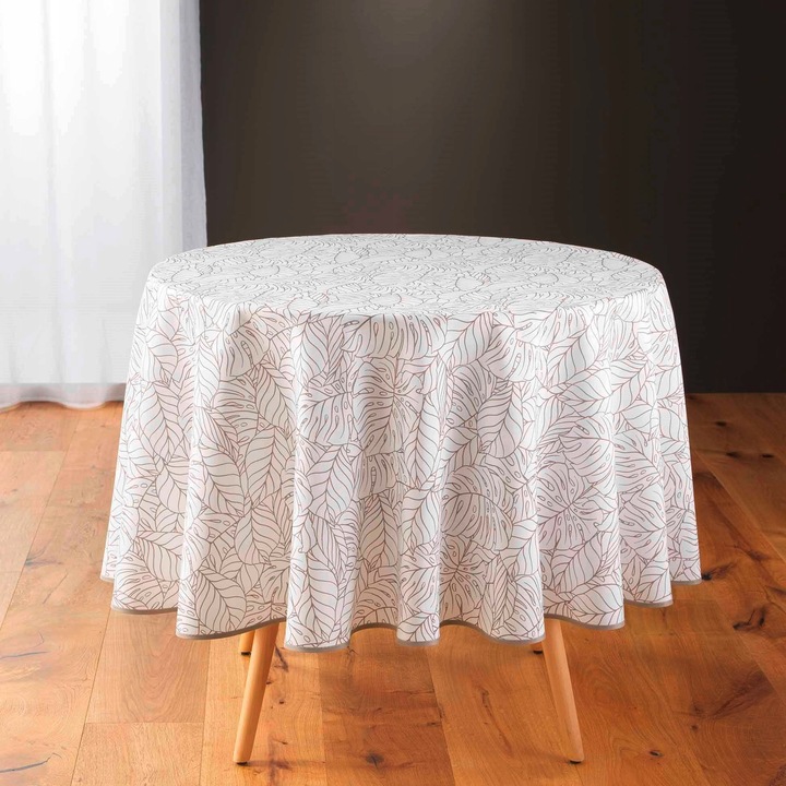Douceur d'interieur SOLEA kerek asztalterítő, fehér, levelek, 180x180cm