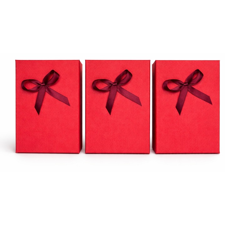 Set 3 buc cutii cadou mici elegante - Nicas -carton rosu cu fundita, 6x9.5x2.9 cm -Tip M