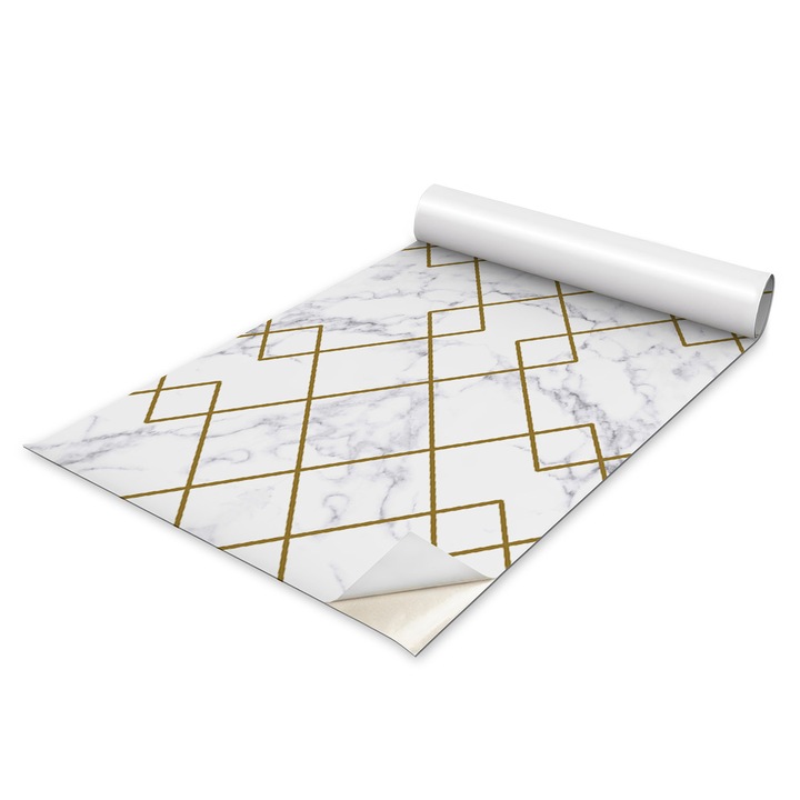 Autocolant Mobilier, Autocolant, Aspect Mat, Coloray, Geometria Marmurei, Alb, 50 x 100 cm, Aplicare Usoara Pe Suprafete Netezi, Pentru Mobila, Usi, DIY, Decor Interior, 010130570020000057062