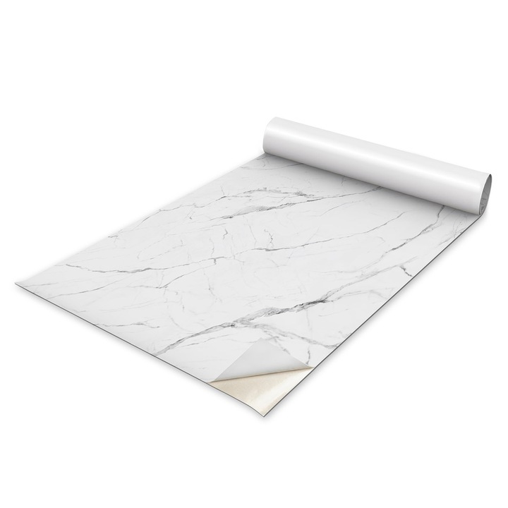 Autocolant Mobilier, Autocolant, Aspect Mat, Coloray, Vene De Marmura, Alb, 50 x 100 cm, Aplicare Usoara Pe Suprafete Netezi, Pentru Mobila, Usi, DIY, Decor Interior, 010130570020000276720
