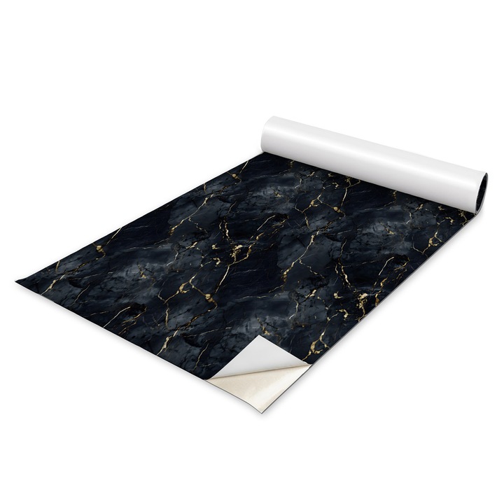 Autocolant Mobilier, Autocolant, Aspect Mat, Coloray, Model De Marmura, Negru, 50 x 100 cm, Aplicare Usoara Pe Suprafete Netezi, Pentru Mobila, Usi, DIY, Decor Interior, 010130570020000276192