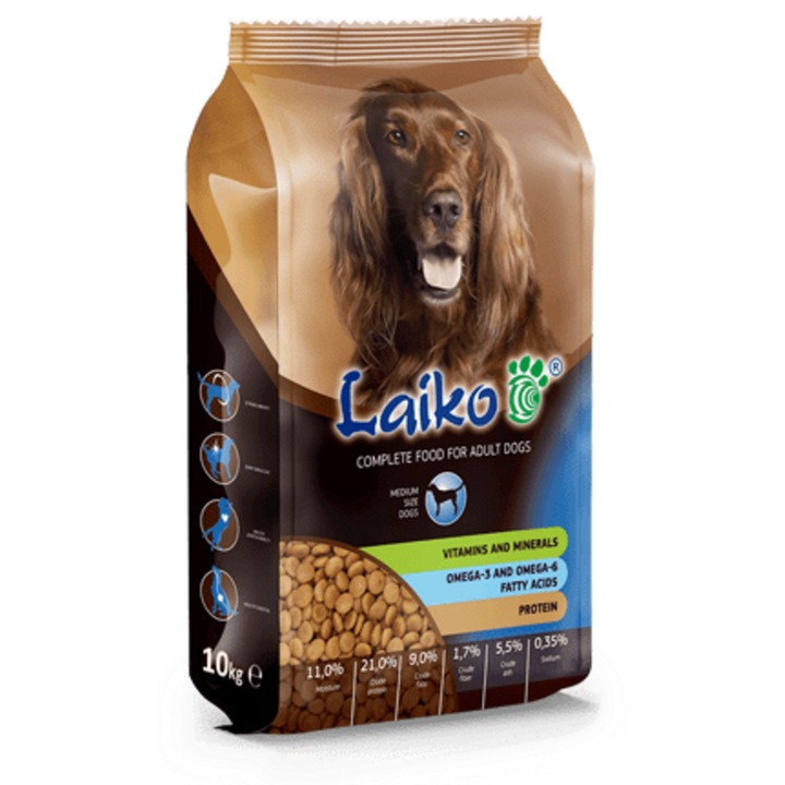 Hrana uscata pentru caini Laiko, cu pui, 10 kg, adulti, medie