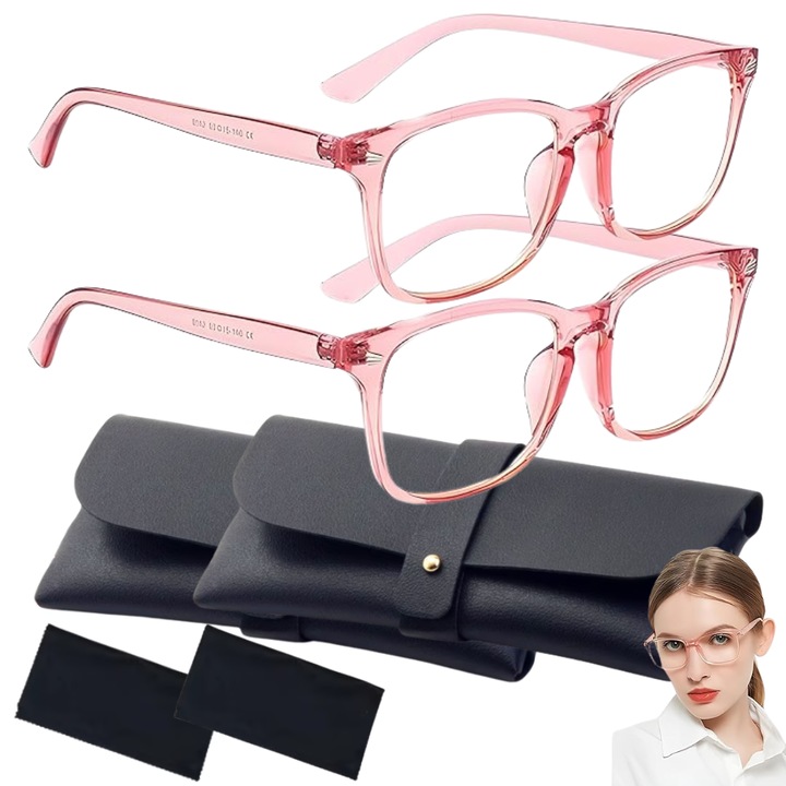 Set 2 Ochelari Protectie Calculator SuperTrends® Roz Anti Lumina Albastra Fara Dioptrii, Ochelari Gaming Protectie Laptop Telefon Monitor PC, Ochelari Protectie Ochi Calculator Ecran Birou, Ochelari Protectie Monitor PC