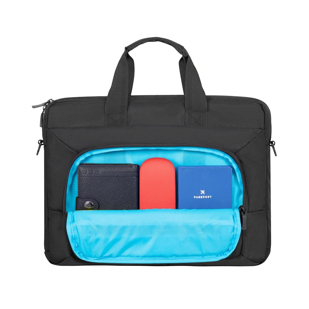 Geanta laptop RIVACASE ECO Alpedorf 7521, 14", neagra, material waterproof, compartiment pentru documente
