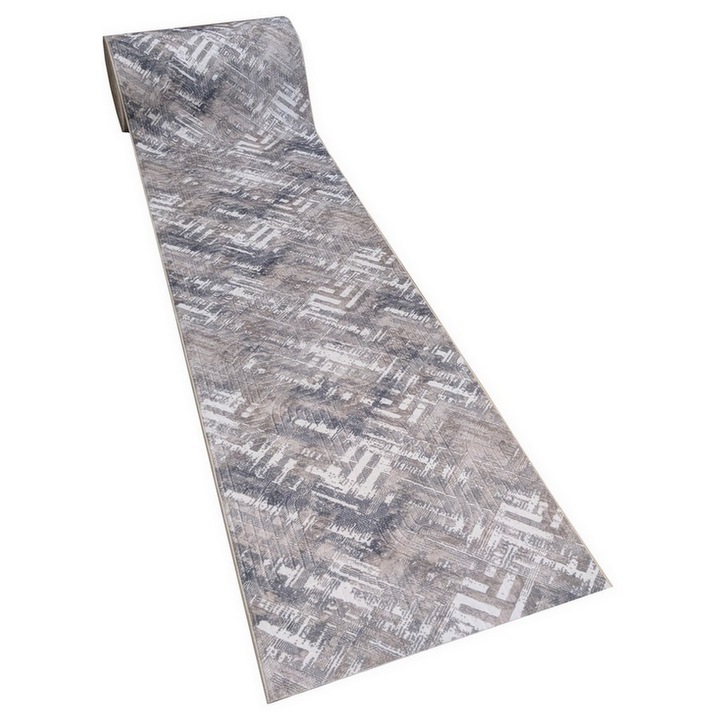Traversa Antiderapanta Ylaria, Gri cu Bej, Poliester, 60 x 180 cm