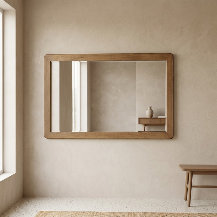Oglinda Mykonos Collection, Transilvan, Stil Minimalist, Lemn Masiv Stejar, 130x90x4 cm, Stejar Brule