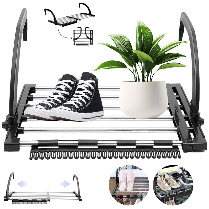 Suport de uscare pentru haine, Suport de uscare extensibil,64-110 cm.INOX, Rezistent la rugina.Cu cleme detasabile pentru sosete.Potrivit pentru uscarea hainelor, incaltamintei, sosetelor si prosoapelor pe balcoane, in bai si dormitoare.Economisiti spatiu