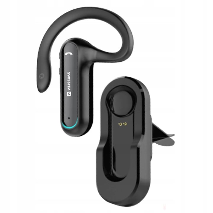 Swissten vezeték nélküli fülhallgató, autós tartóval, Bluetooth 5.0, 5,5 óra beszélgetési idő, mágneses töltés, 100mAh