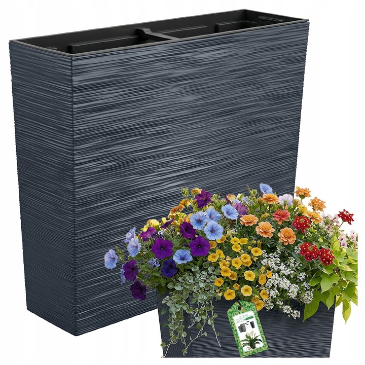 Furu Case Tower 600 négyzet alakú virágcserép, 58x50x18cm, antracit fekete, 44l, 12l betét, opcionális vízelvezetés