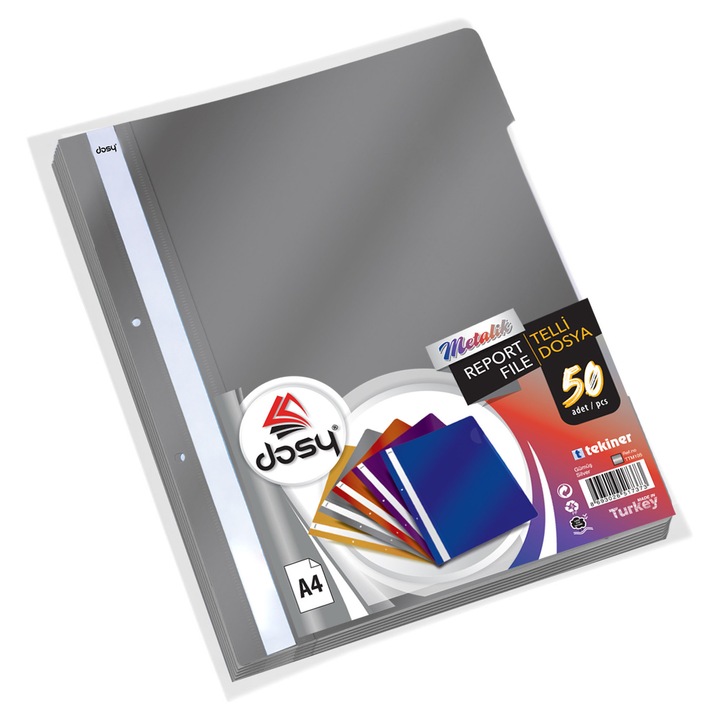 Папка с машинка и перфорация DOSY Metallic A4, PP, 180 mic, сребриста