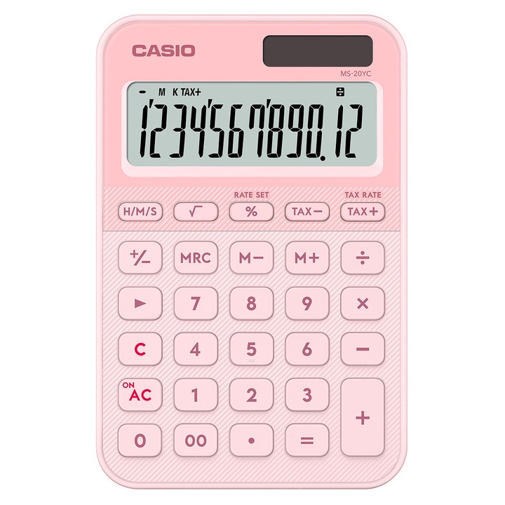 Калкулатор CASIO COLORFUL MS-20YC-LP, настолен, 12 dgt, 154.5x101x18 мм, светло розов