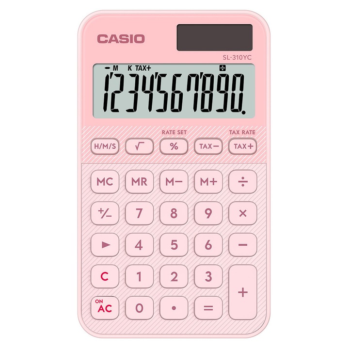 Калкулатор CASIO COLORFUL SL-310YC-LP, джобен, 10 dgt, 118х70х8 мм, светло розов