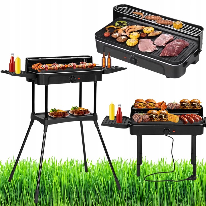 Grill electric 3w1, 2200W, cu placuta grill, dimensiuni 87x47x87cm, culoare argintie